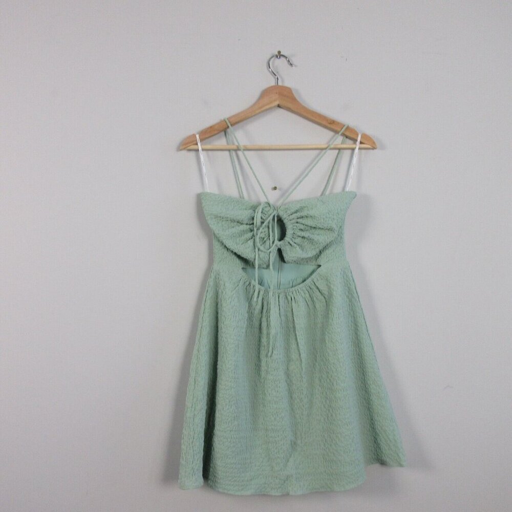 Sabo Odin Halter Cutout Mini Dress Small Mint Crinkle Texture Strappy Summer 242